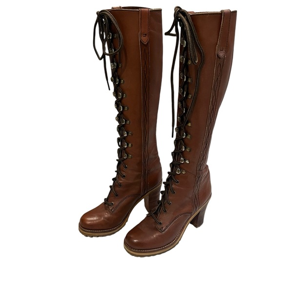 Chandlers 70’s Vintage Leather Knee High Boots Lace Up Granny Boots - Picture 5 of 16